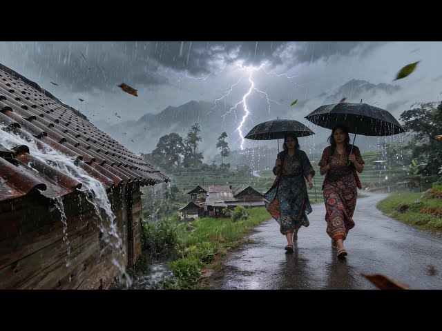 🔴LiVE Heavy rain thunderstorm in hill country||quick solution for insomnia and sleeplessness