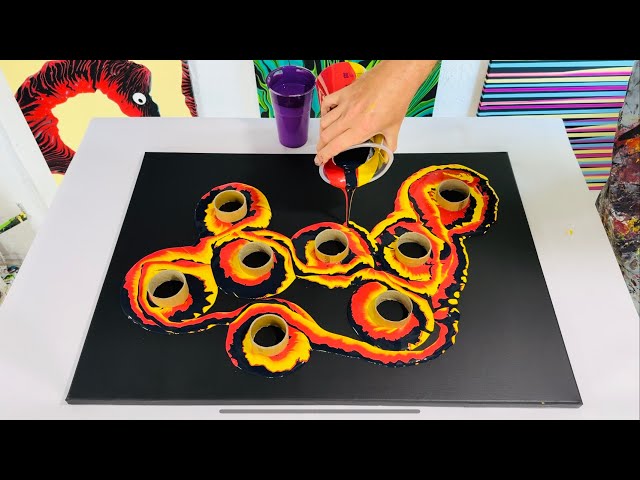 Liquid Lava Inspired Acrylic Pouring 🔥 Painting With Bold Colours That Ignite The Canvas #fluidart 