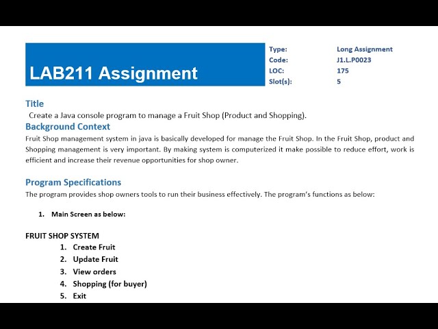 Hướng dẫn trình bày Code môn LAB211 - OOP with Java Lab (FPTU Hola)