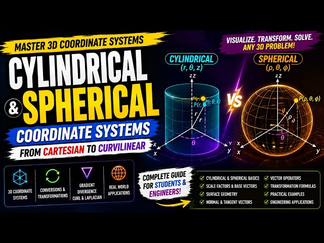 📐 Cylindrical & Spherical Coordinates Explained | 3D Coordinate Systems for Engineers