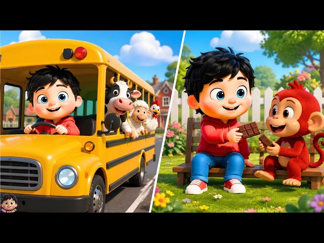 Wheels on the Bus + Share Your Snacks 🚌🍬 | Nursery Rhymes Compilation for Kids | Short Mini Rhymes
