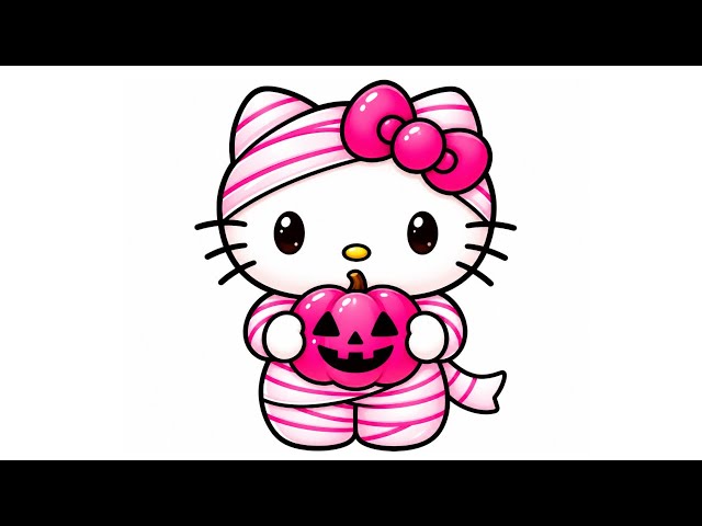 How to Draw Mummy Hello Kitty 🎀💗 | Cute Halloween Drawing
