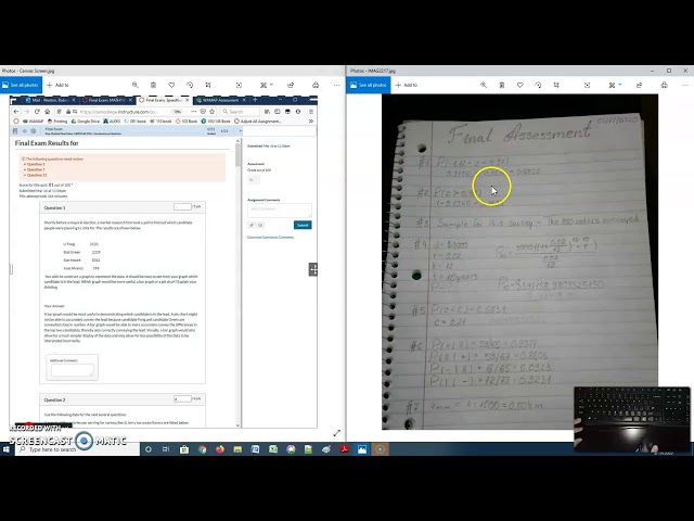 Grading photos of student work with online exams