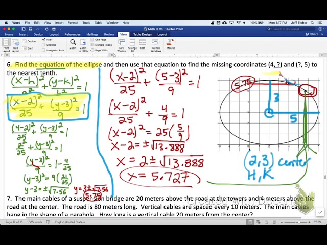 Word Problems with Conic Sections