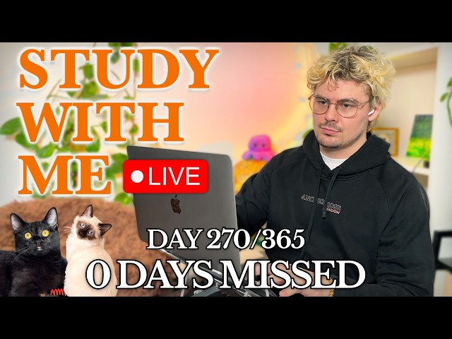 Study With Me (&🐱) LIVE 🚀 8-HOURS — Deep Focus (50/10 Pomodoro)