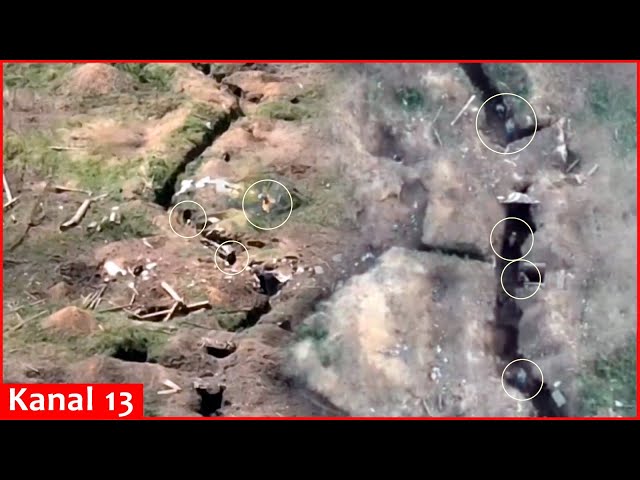 Ukrainian special forces open fire at trenches sheltering Russians - Drone footage