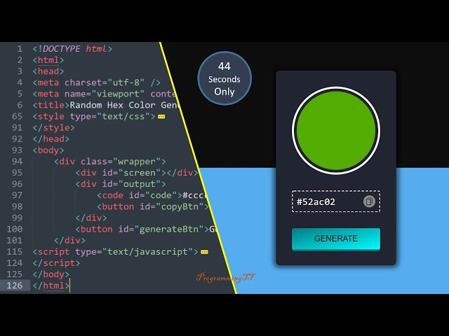 Random hex color code generator in javascript | JavaScript projects for beginners | ProgrammingTT