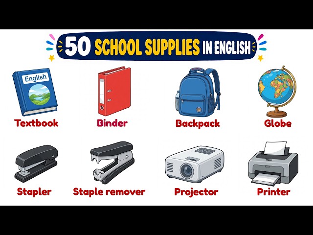 🏫 50 School Supplies in English | Easy Vocabulary for Beginners
