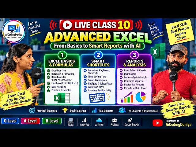 Live Computer Classes -10 | Excel Smart Shortcuts, Reports & Analysis with AI | Excel Practical