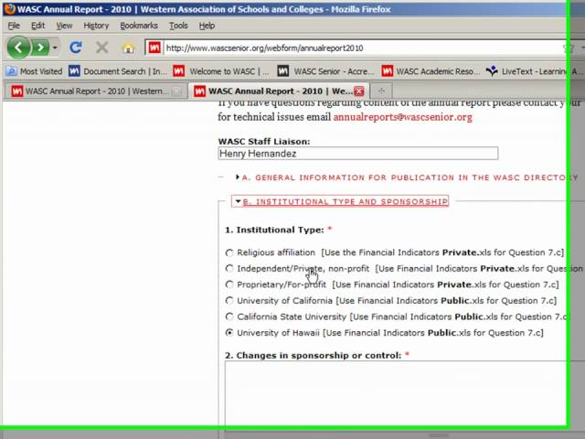 Video demonstration of 2010 WASC Annual Report submission-  HD