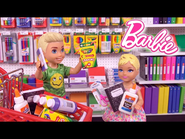 Barbie Doll Family School Supply Shopping Morning Routine