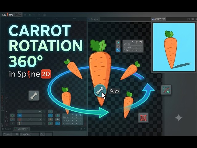 Master 360° Pseudo-3D Rotation in Spine 2D | Rigging & Mesh Tutorial | Carrot animation