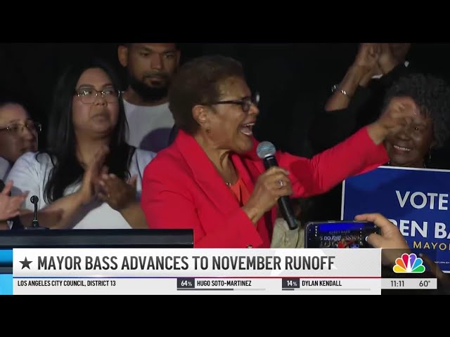 LA Mayor Bass advances to runoff election, NBC News projects