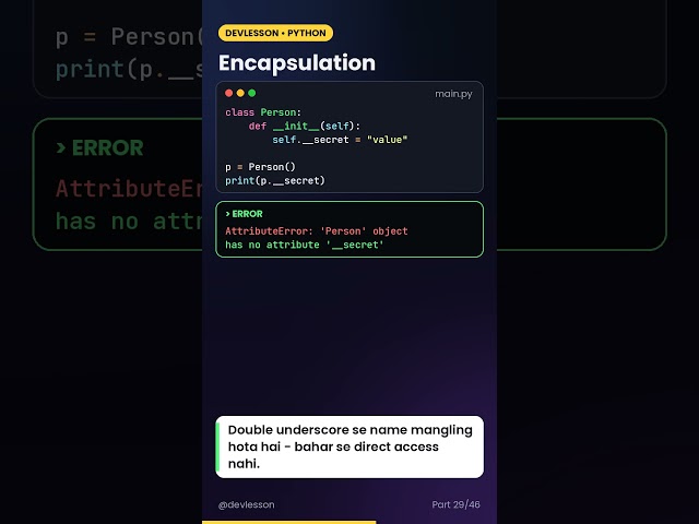 Encapsulation in Python 🔐 Hide Your Data the Smart Way! #shorts