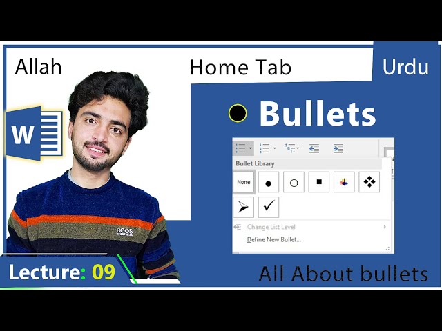 Lec 09: Bullets | Home Tab – Bullets | MS Word in Urdu