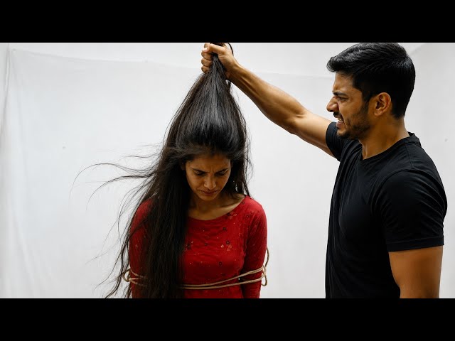 Punishment Long Hair Student , Long Hair Hard Pulling, hand arms Bondage 