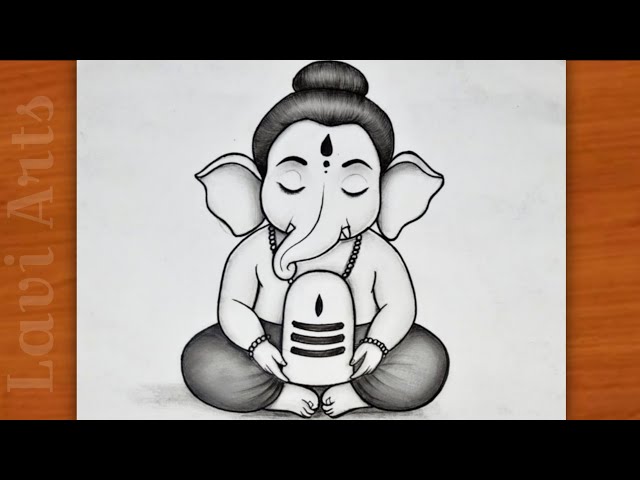 Cute Lord Ganesha Pencil Sketch | Ganesh with Shivling Drawing Tutorial | Ganpati drawing | Chitra