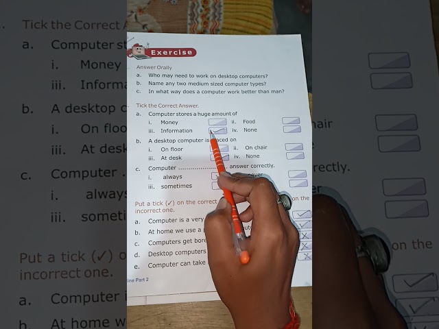Class-2, Computer||Ch-1, Introduction of computers||Tick the correct option||