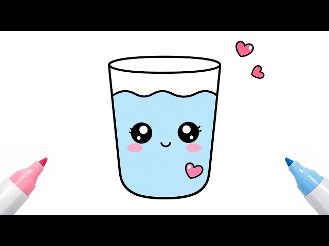 How to Draw a Cute Glass of Water 💧🥤 | Easy Kawaii Drawing for Kids