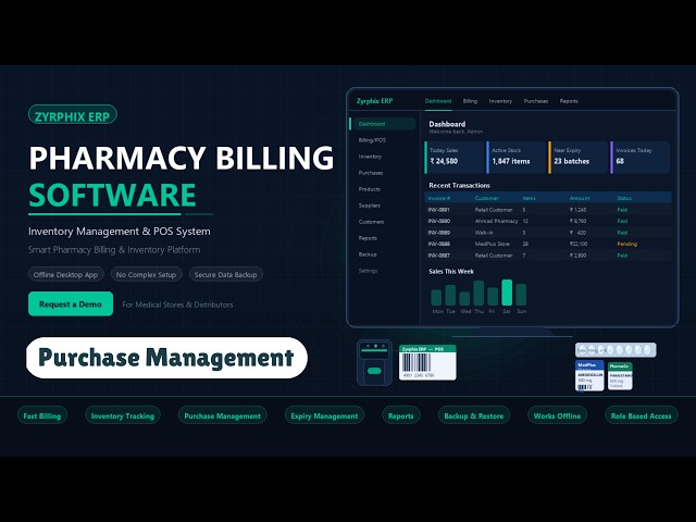Pharmacy Purchase Management Software | Purchase Invoice & Supplier Management | Zyrphix ERP Demo