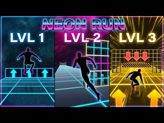 4K Immersive Warm-up | 🎮 NEON RUN Arcade Game 🌌 | Survive All 3 Levels | Brain Break