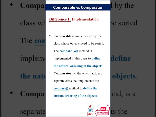 Difference between Comparable and Comparator #java #techinterviews #interviewpreparation #javascript