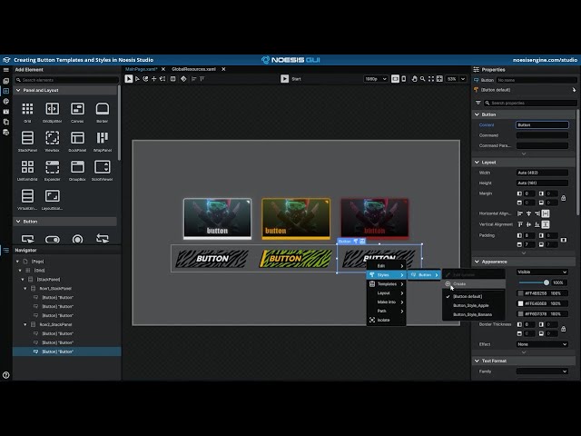 Creating Button Templates and Styles in Noesis Studio