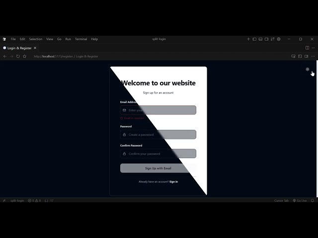 Modern Split Login & Registration Page Ui Using React, Tailwind CSS & shadcn/ui