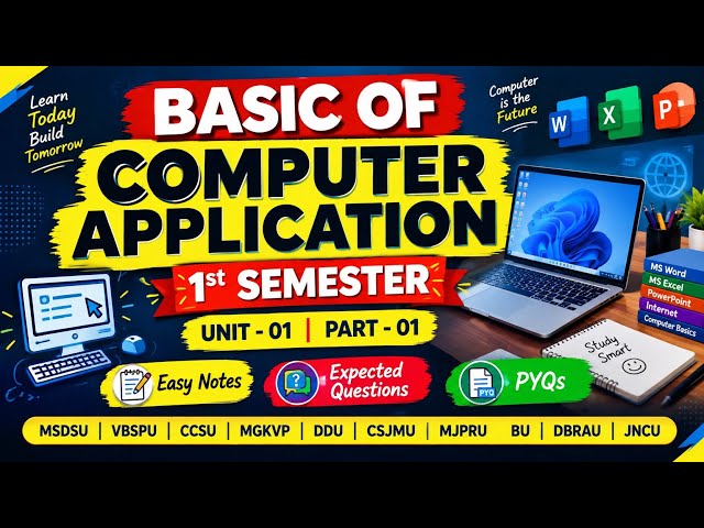 Basic of Computer Application 1st Semester | Unit - 01 (Part 01) | Easy Notes, PYQs & Expected Qus