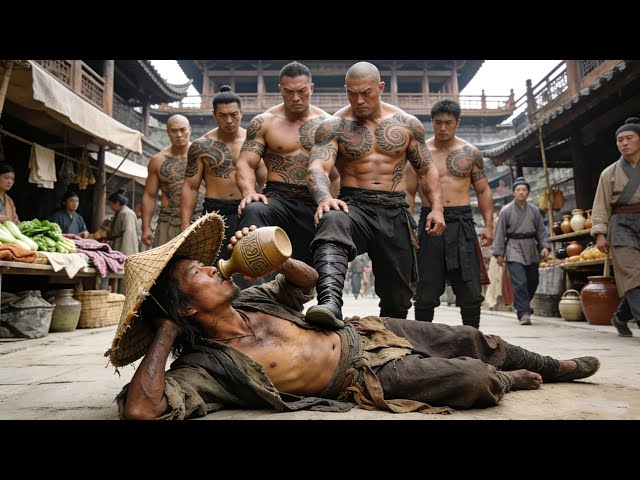 【武俠電影】惡霸囂張欺負醉酒乞丐，豈料被乞丐一拳秒殺全場。
