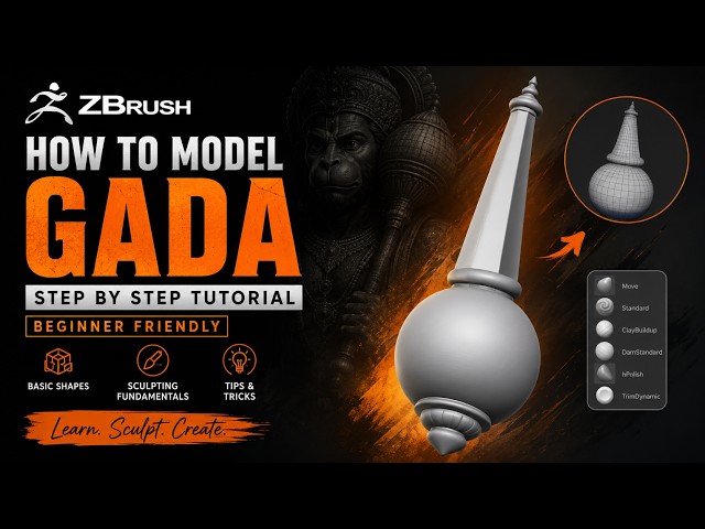 ZBrush Beginner Tutorial: Model a Gada from Scratch | Easy 3D Sculpting
