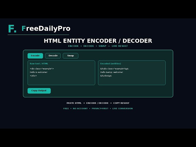 How to Encode Decode HTML Entities Free Online | FreeDailyPro.com