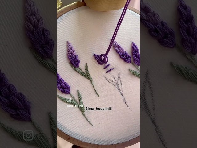 How To Embroider Lavender Flower #embroidery #embroiderydesign #lavenderflowers #aestheticvideo #diy