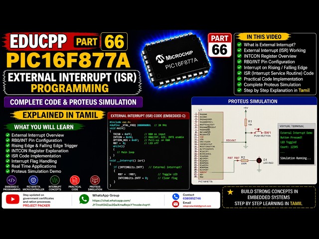 EDUCPP Part 66 PIC16F877A External Interrupt ISR Programming Complete Code & Proteus Simulation in T