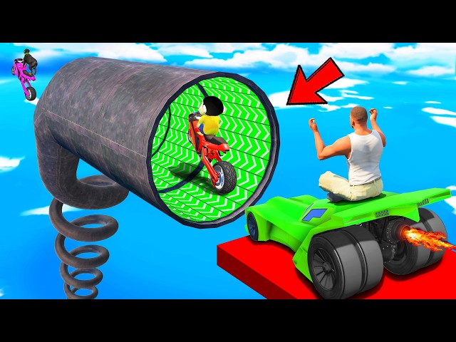 SHINCHAN AND FRANKLIN TRIED THE IMPOSSIBLE SPIRAL SPEED BOOSTER TUNNEL PARKOUR CHALLENGE GTA 5