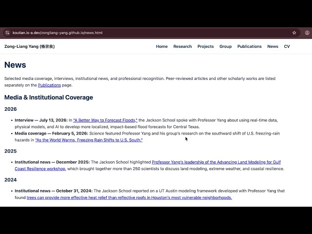 Extending Professor Zong-Liang Yang’s Website with Verified News Coverage