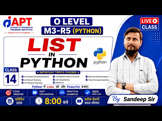 List in Python | O Level M3-R5 Python | Complete List Concept + Examples | Class-14.1 | Sandeep Sir