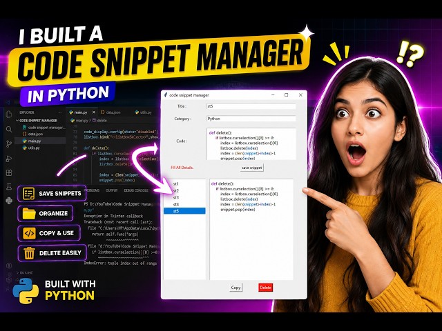 Python Mini Project: Code Snippet Manager | Tkinter GUI | Save 1000+ Code Snippets Locally