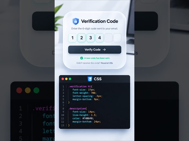 #coding #webdevelopment Beautiful Verification Code UI ✨ | HTML CSS Design | Coding Shorts #java #ai