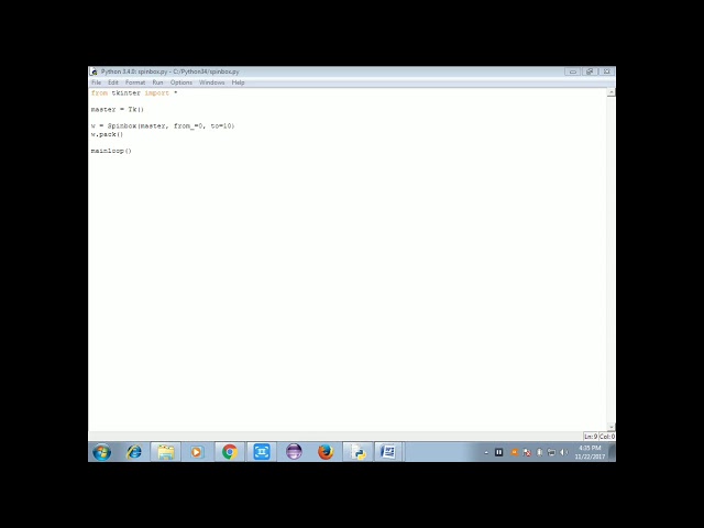 Python tkinter-22:Spinbox in python