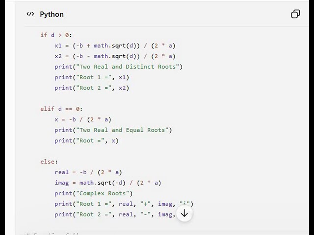 roots of quadratic equation in PYTHON with without functions