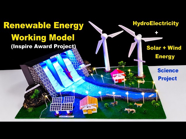 renewable energy working model (hydroelectricity - wind - solar energy) science project | howtofunda