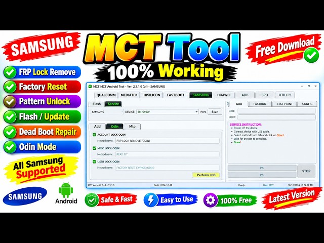 MCT Tool Latest Unlock FREE || Qualcomm + Mediatek Free Tool || Android 15 - 16 - 17 FRP Unlock ||