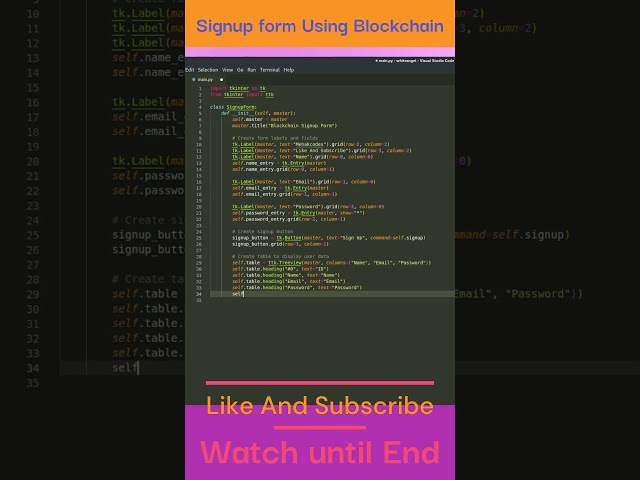 ⛓️Create a Blockchain Signup Form with GUI in Python | #shorts #subscribe