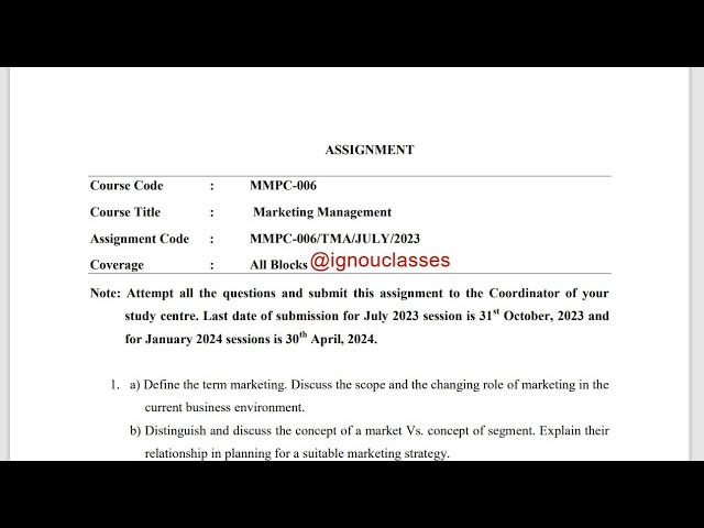 IGNOU MMPC-006 Solved Assignment July 2023 Jan 2024 [FREE] || IGNOU MBA || Marketing Management