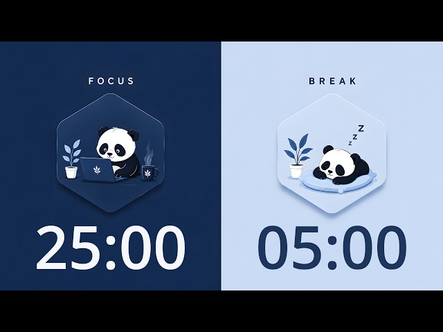 25/5 Pomodoro Timer 🐼 | 2-Hour Deep Focus Study With Me 🎧 | ADHD Friendly | No Music | 4K