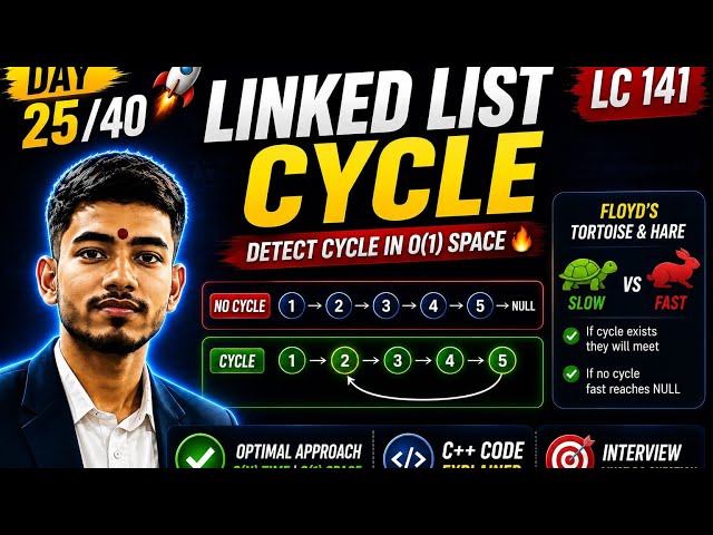 Linked List Cycle Explained 🔥 | Floyd's Algorithm 🐢🐇 | LeetCode 141 | Day 25/40 🚀 #DSA #coding #c++