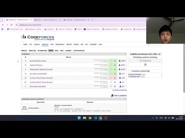 Codeforces Round 1121 (Div. 2) Screencast (ABCD, Rank 222, With Facecam!)