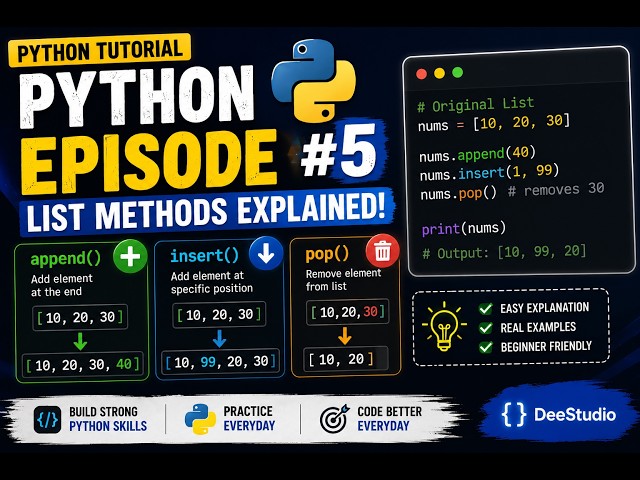 Python List Methods Explained 🔥 | append(), insert(), pop() | Python Tutorial #5 | Tamil