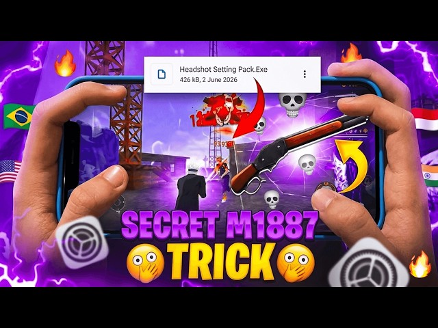 M1887 Shotgun Headshot Tricks 💀🔥 One Tap Tricks + Settings⚙️ No Recoil || Free Fire Max